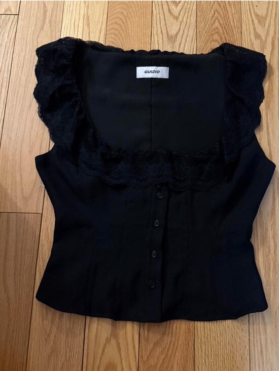 Danielle Guizio Tops - Danielle Guizio Paloma Lace Top Black XS Corset Tank Button Front Flutter Scoop